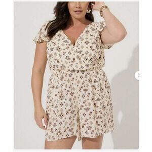 Torrid Boho Festival Romper Size 2X Floral Gauze Tie Back Beachy Romantic Resort